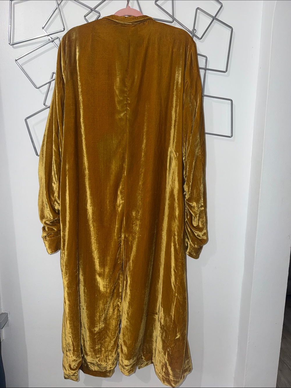 NWOT FREE PEOPLE Dahlia Velvet Duster Coat Jacket In Gold w Purple Tassels Large - Picture 6 of 10